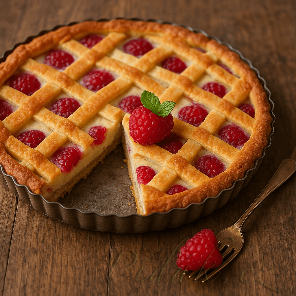 1. obrázek Malinový koláč krémem z tvarohu a pudinku