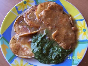 Obrázek Vepřové plátky na kari se špenátem a amoletkami 