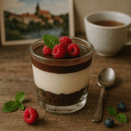Obrázek Tvarohový pohár s kakaovým korpusem a čokoládovým přelivem 