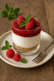 Obrázek Malinový pohár s tvarohovým krémem a sušenkovým základem